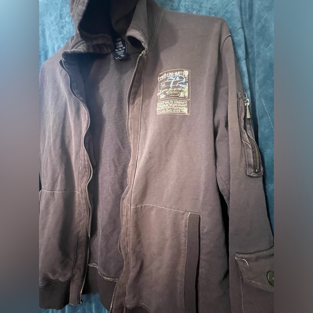 Men's Vintage Ecko Zip Hoodie with Arm Pocket Details in Brown Size XL - Picture 3 of 6